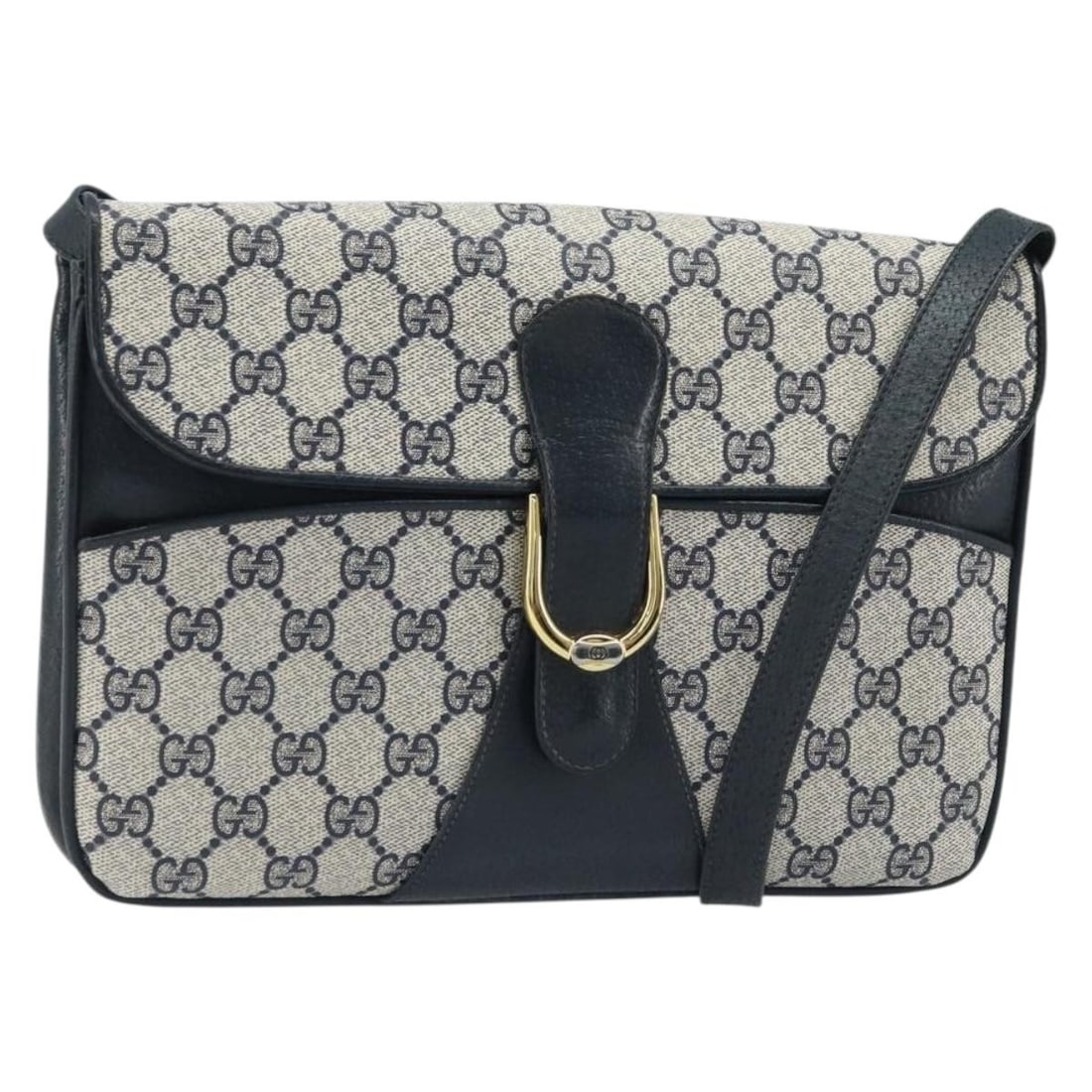 Gucci 904 02 025 GG Supreme PVC Leather Clutch Navy Gold: Gucci 904 02 025 GG Supreme PVC Leather Clutch Navy Gold A Gucci GG Supreme clutch bag in navy and gold, made from PVC leather and GG canvas. It measures approximately W26 x H18 x D2 cm (W10.2 x H7.1 