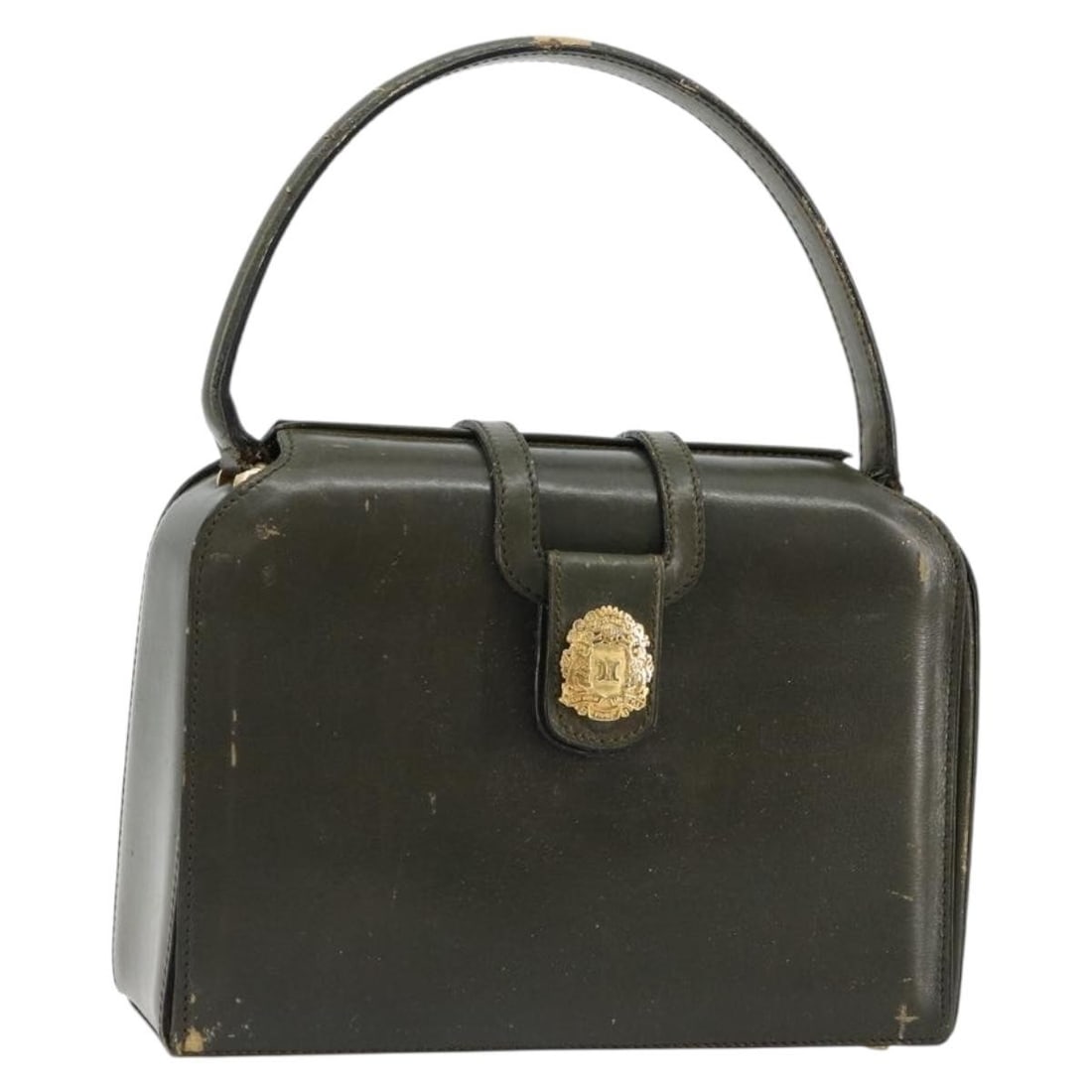 CELINE Green Leather Handbag Gold Tone Italy: CELINE Green Leather Handbag Gold Tone Italy CELINE hand bag in leather with a green and gold exterior. Made in Italy, this women's bag measures approximately 8.7 x 6.3 x 2.8 inches with a handle drop
