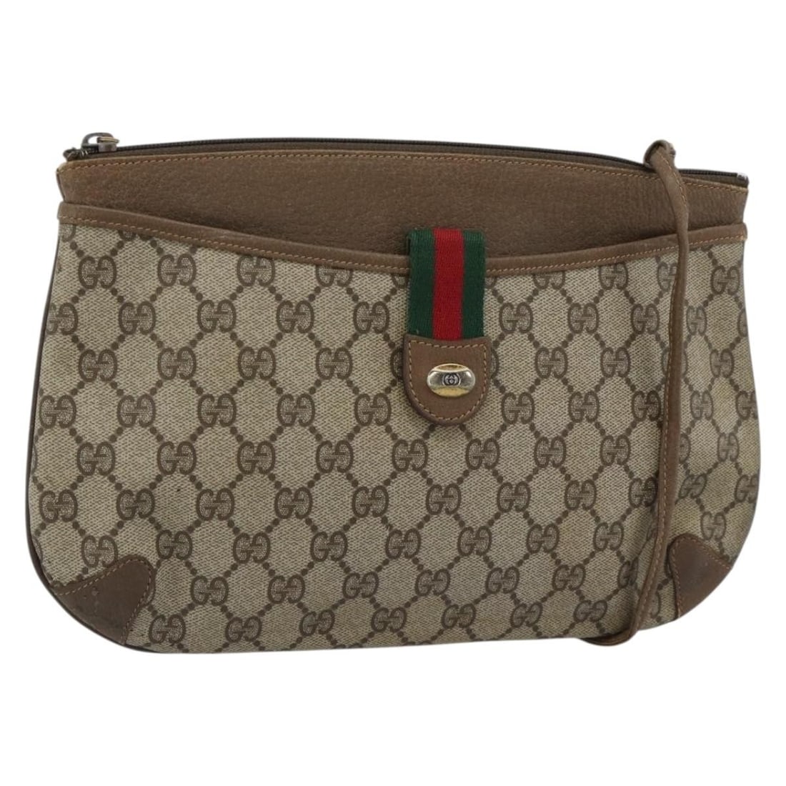 Gucci 904 02 026 GG Supreme Sherry Web PVC Shoulder Bag Beige: Gucci 904 02 026 GG Supreme Sherry Web PVC Shoulder Bag Beige A Gucci GG Supreme Web Sherry Line shoulder bag in beige and gold, made from PVC leather and GG canvas. It features a shoulder strap and w
