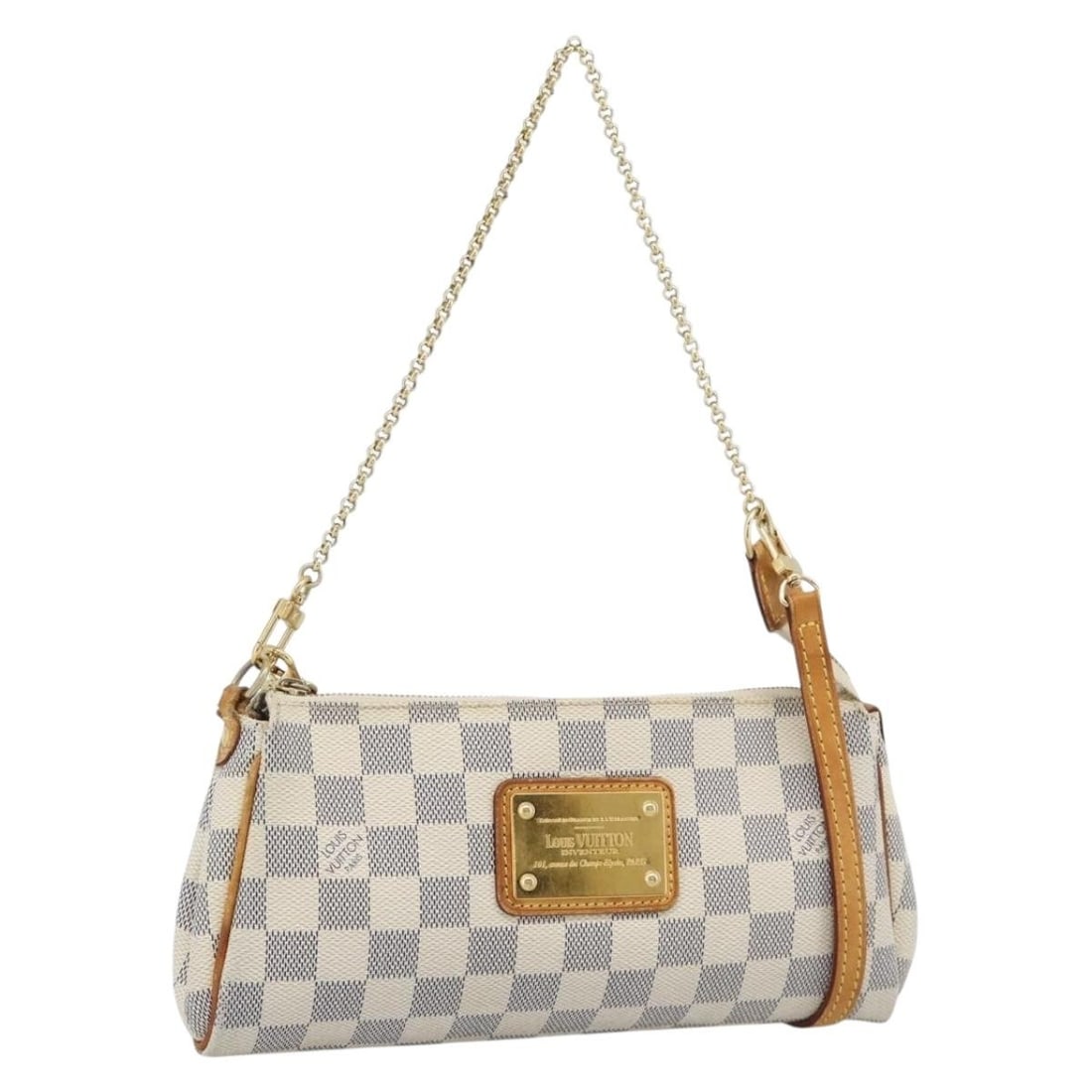 Louis Vuitton Eva 2way Shoulder Bag Damier Azur Canvas N55214: Louis Vuitton Eva 2way Shoulder Bag Damier Azur Canvas N55214 Louis Vuitton Eva Shoulder Bag in Damier Azur canvas, made in France. This 2-way style comes with a shoulder strap and measures approximat