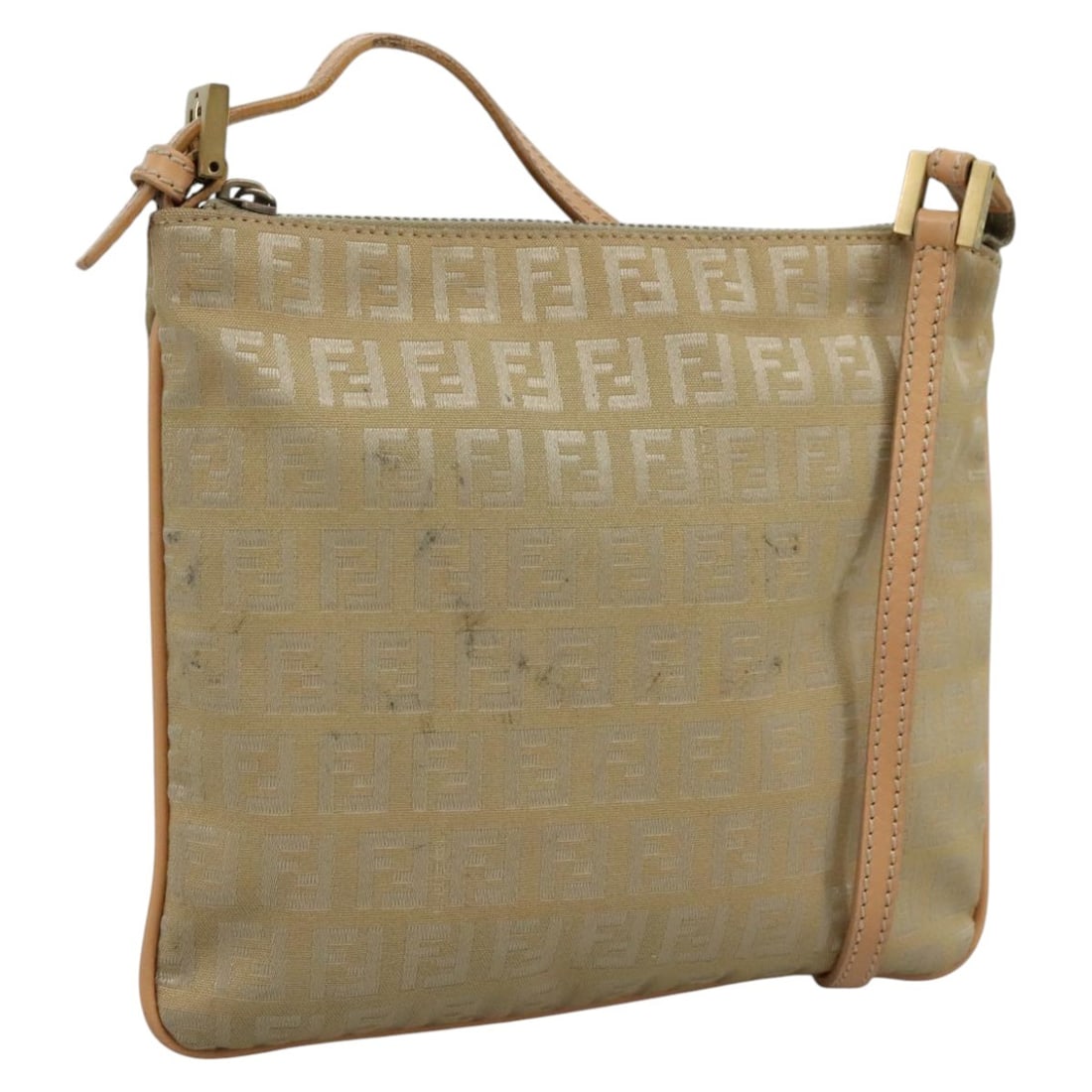 Fendi Zucchino Canvas Gold Beige Shoulder Bag for Women: Fendi Zucchino Canvas Gold Beige Shoulder Bag for Women This FENDI Zucchino canvas shoulder bag features a beige and gold exterior with a classic FENDI design. Crafted in Italy, it is designed for wom