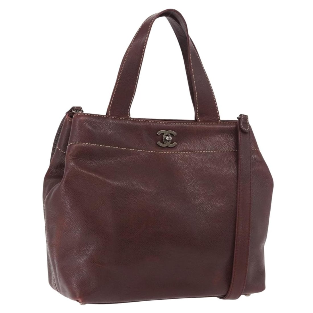 CHANEL Caviar Skin 2way Hand Bag Brown Silver Tone Strap (1 of 18)
