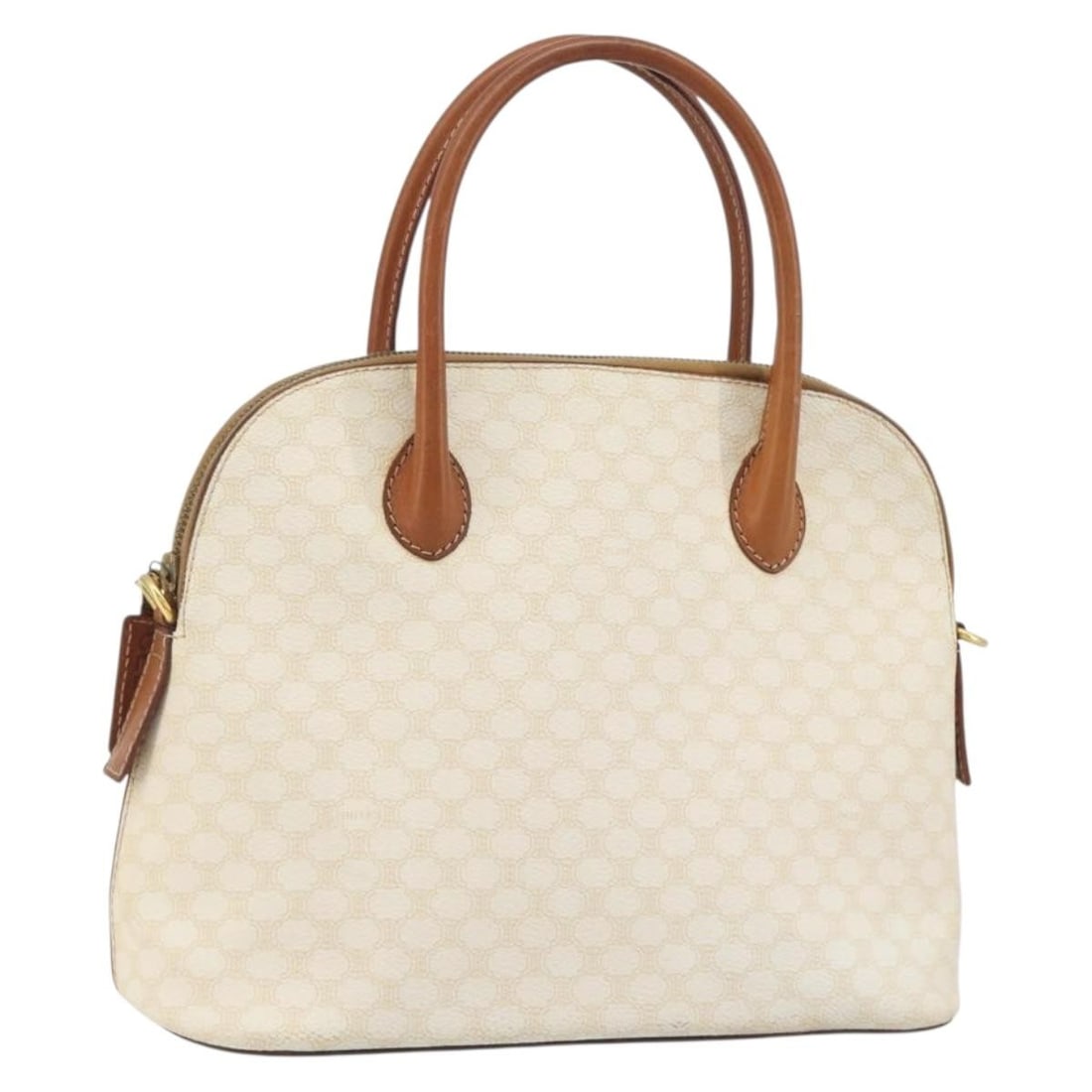 CELINE Macadam Canvas PVC Leather Hand Bag White Gold: CELINE Macadam Canvas PVC Leather Hand Bag White Gold A CELINE hand bag in white and gold, made from PVC leather and Macadam canvas. It was made in Italy and comes as the item shown in the photo only,