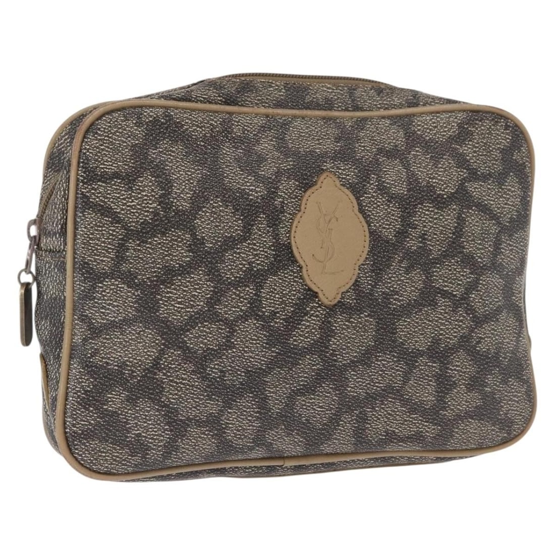Beige and Gray PVC Leather Saint Laurent Clutch Bag: Beige and Gray PVC Leather Saint Laurent Clutch Bag This SAINT LAURENT clutch bag features a beige and gray exterior crafted from PVC leather. It is made in Italy and designed for hand-held use. The b