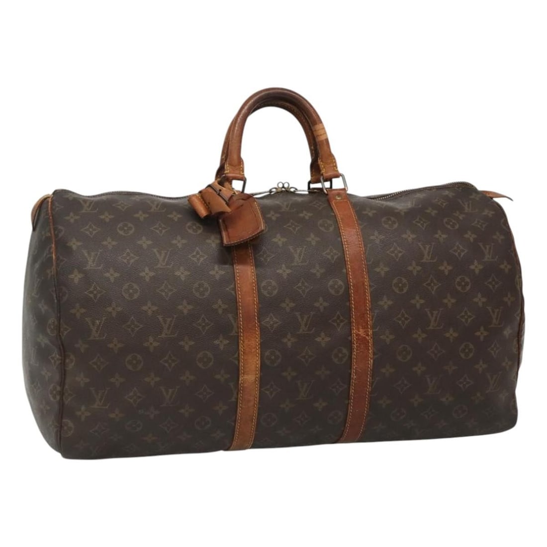 Louis Vuitton M41424 Keepall 55 Monogram Canvas Boston Bag: Louis Vuitton M41424 Keepall 55 Monogram Canvas Boston Bag Monogram canvas Boston bag in the Keepall 55 style, made in France. The bag comes with a name tag and powanie accessory, and the original pro