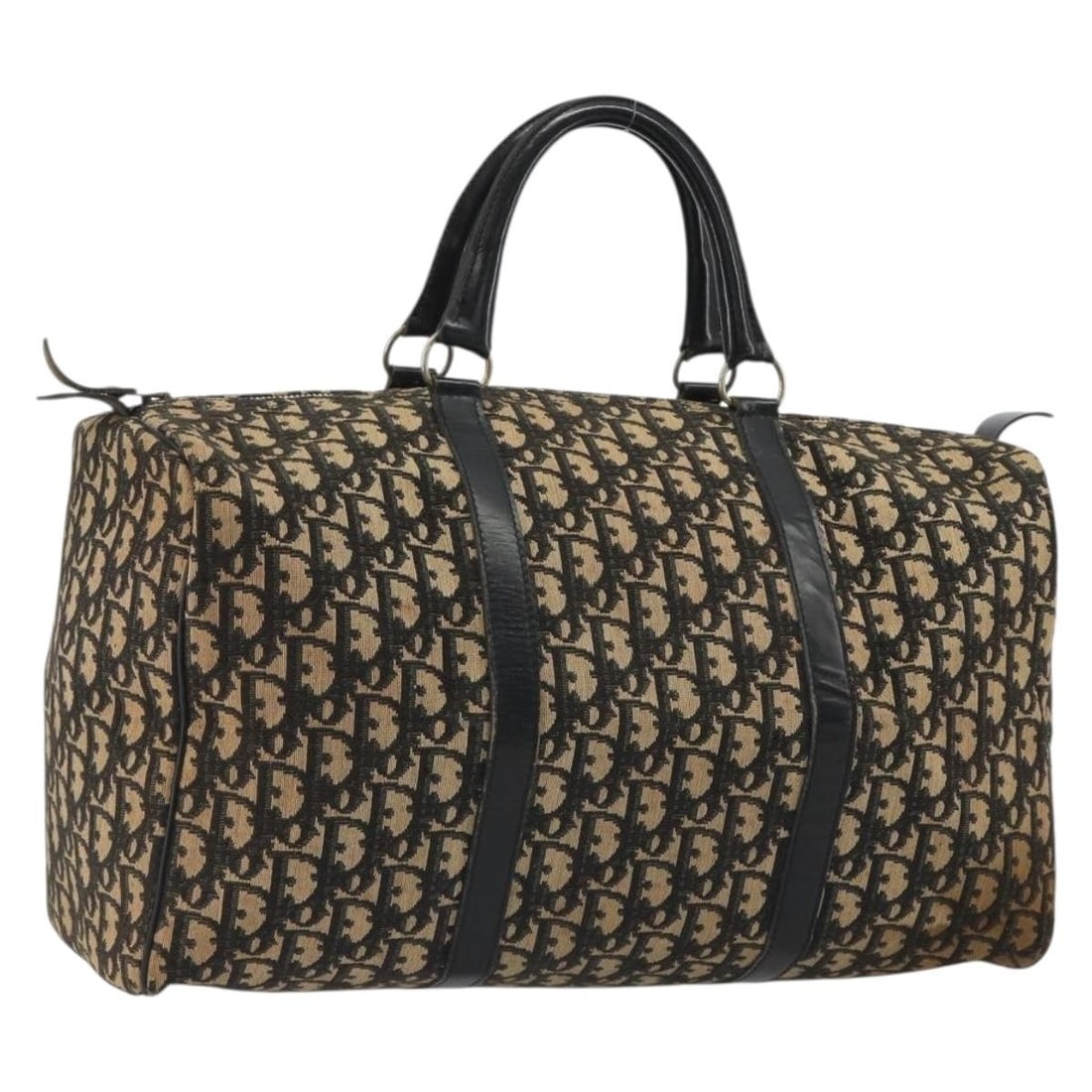 Christian Dior Boston Bag in Navy Trotter Canvas Silver Tone: Christian Dior Boston Bag in Navy Trotter Canvas Silver Tone A Christian Dior Trotter Canvas Boston Bag in navy and silver, made in France. This bag is crafted from Trotter Canvas and presented in a B