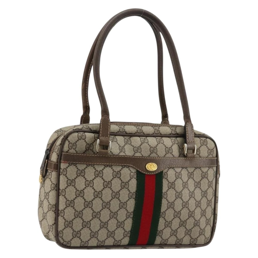 Gucci Sherry Line GG Supreme Beige Gold Handbag: Gucci Sherry Line GG Supreme Beige Gold Handbag This GUCCI GG Supreme Web Sherry Line handbag is crafted from beige and gold PVC leather with GG canvas accents. Designed for women, it features dual ha