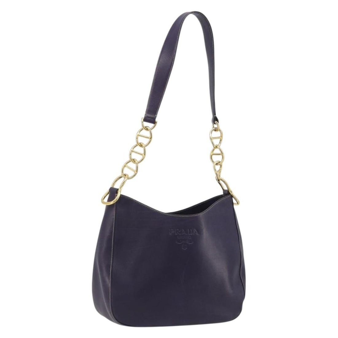 PRADA Leather Shoulder Bag Purple with Gold Tone Hardware: PRADA Leather Shoulder Bag Purple with Gold Tone Hardware Authentic Prada shoulder bag in purple leather with gold-tone accents. This women's bag is made in Italy and includes only the bag shown; the 