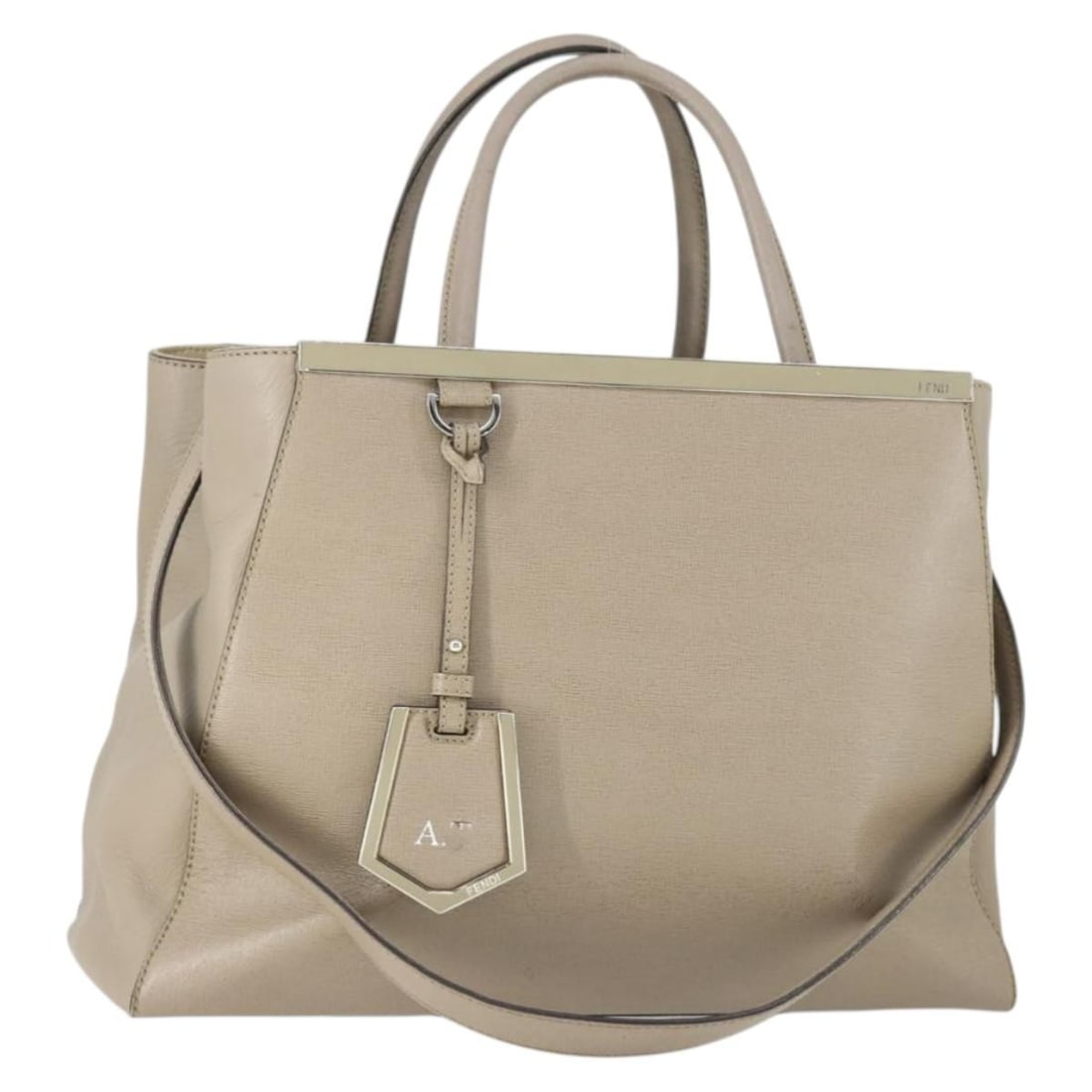 Fendi To Joule Beige Leather 2 Way Satchel with Strap: Fendi To Joule Beige Leather 2 Way Satchel with Strap Fendi To Joule 2-way handbag in beige leather with silver-tone accents. Made in Italy, this women's handbag includes a name tag and shoulder strap