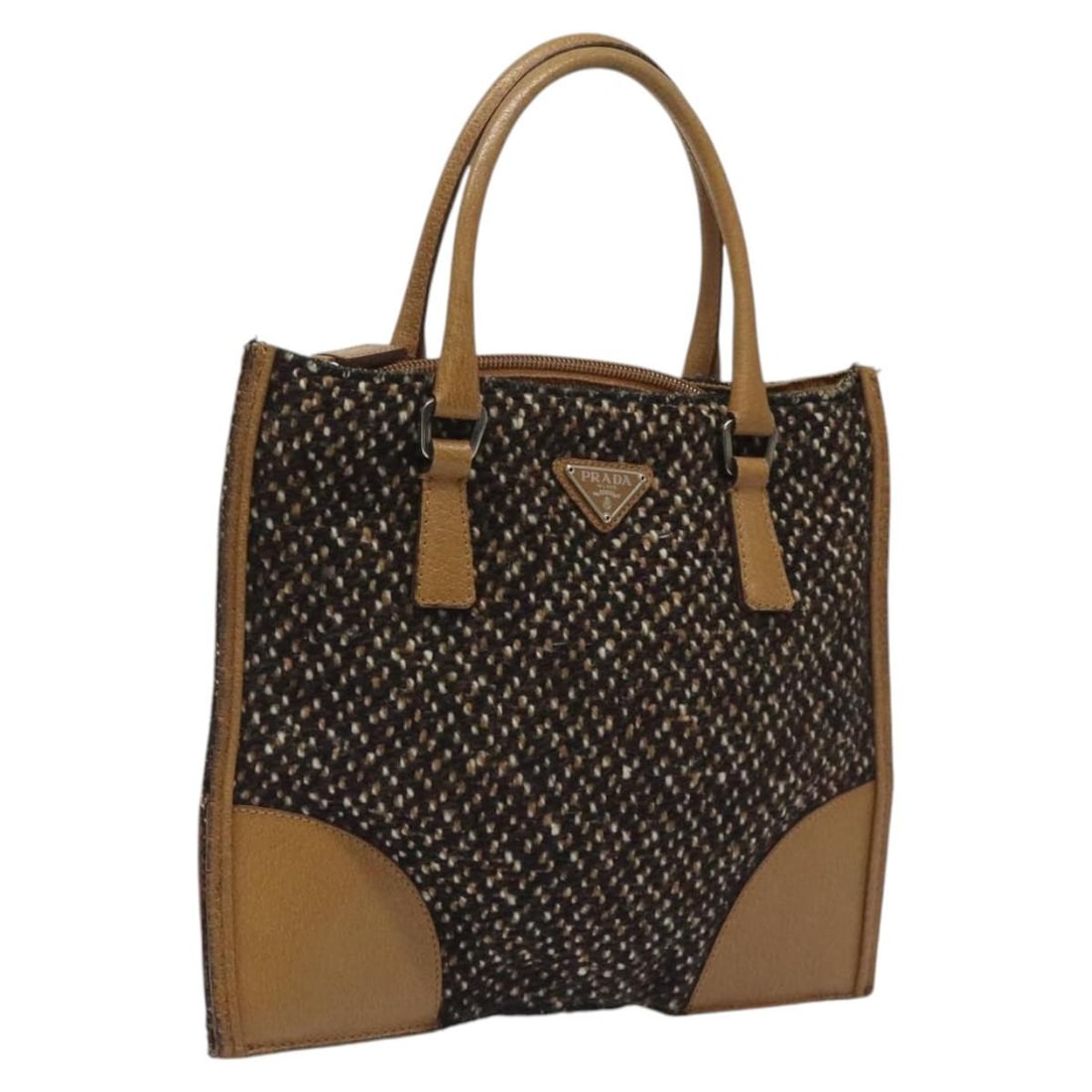 Prada Brown Wool Women's Handbag with Guarantee Card: Prada Brown Wool Women's Handbag with Guarantee Card This Prada women's handbag is crafted from brown wool and features a classic design. Made in Italy, it includes a handle with an approximate drop o