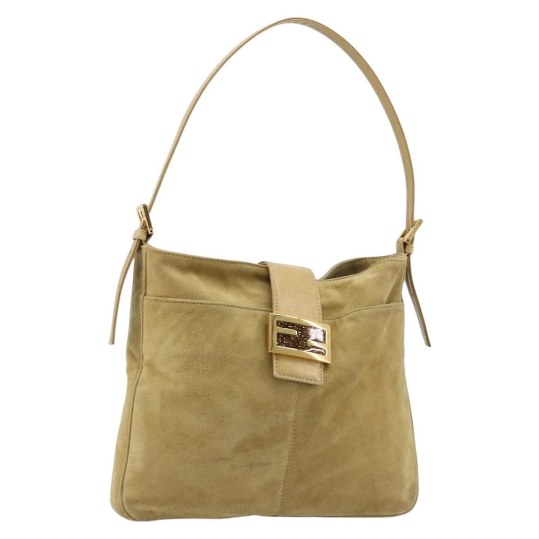 Fendi Mamma Baguette suede shoulder bag beige gold tone: Fendi Mamma Baguette suede shoulder bag beige gold tone Fendi Mamma Baguette shoulder bag in beige suede with gold-tone details. Made in Italy, this bag measures approximately W28 x H23 x D4 cm with a