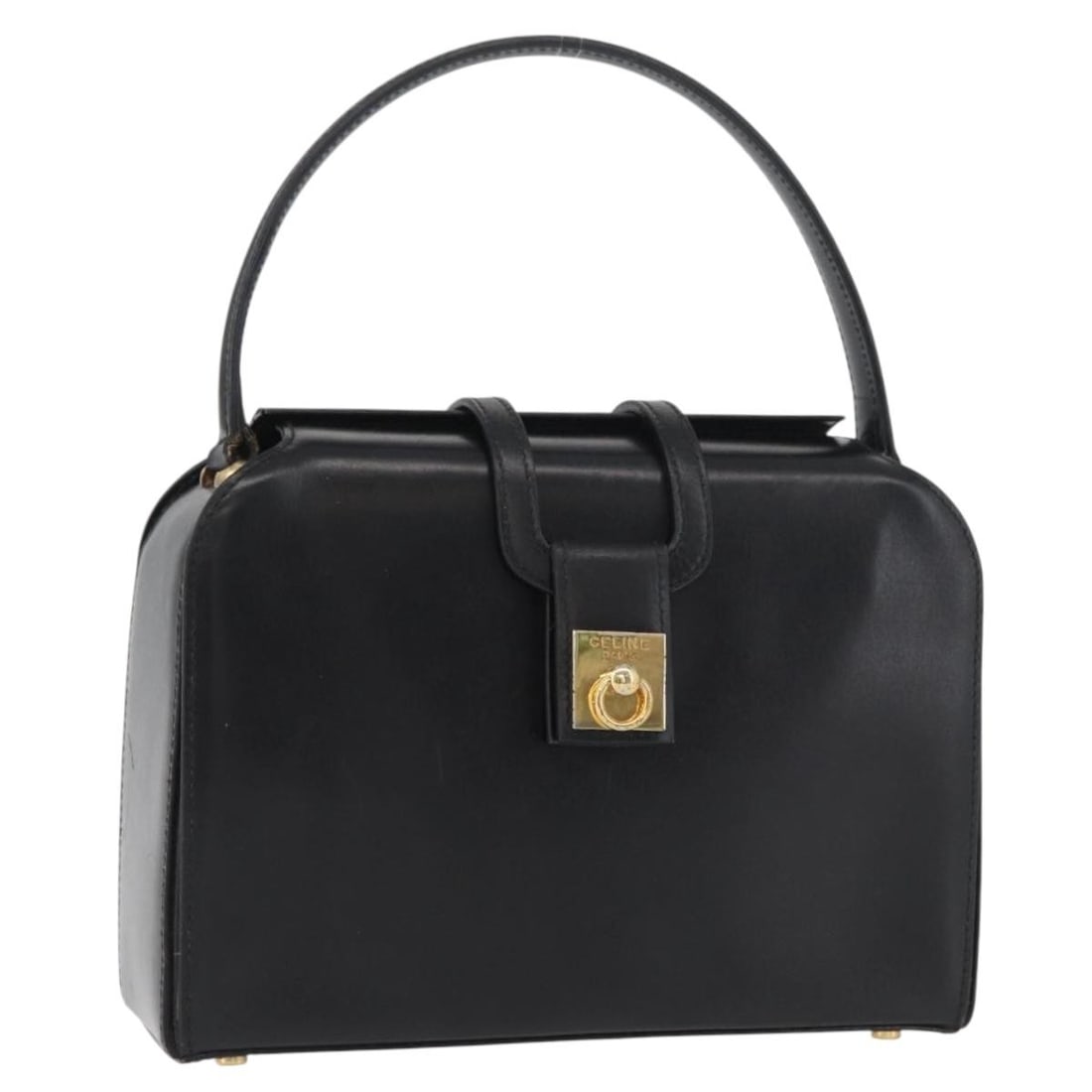 CELINE black leather women's handbag made in Italy gold tone: CELINE black leather women's handbag made in Italy gold tone This CELINE handbag is crafted from leather and features a black and gold exterior. Designed for women, it is made in Italy and offers a co