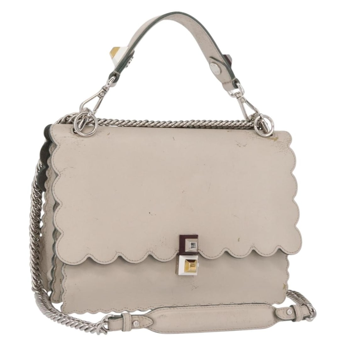 Fendi Canai Gray Silver Leather 2way Shoulder Bag: Fendi Canai Gray Silver Leather 2way Shoulder Bag Fendi Chain Canai 2-way shoulder bag in gray and silver leather. Made in Italy for women, this bag includes a shoulder strap and handle for multiple c