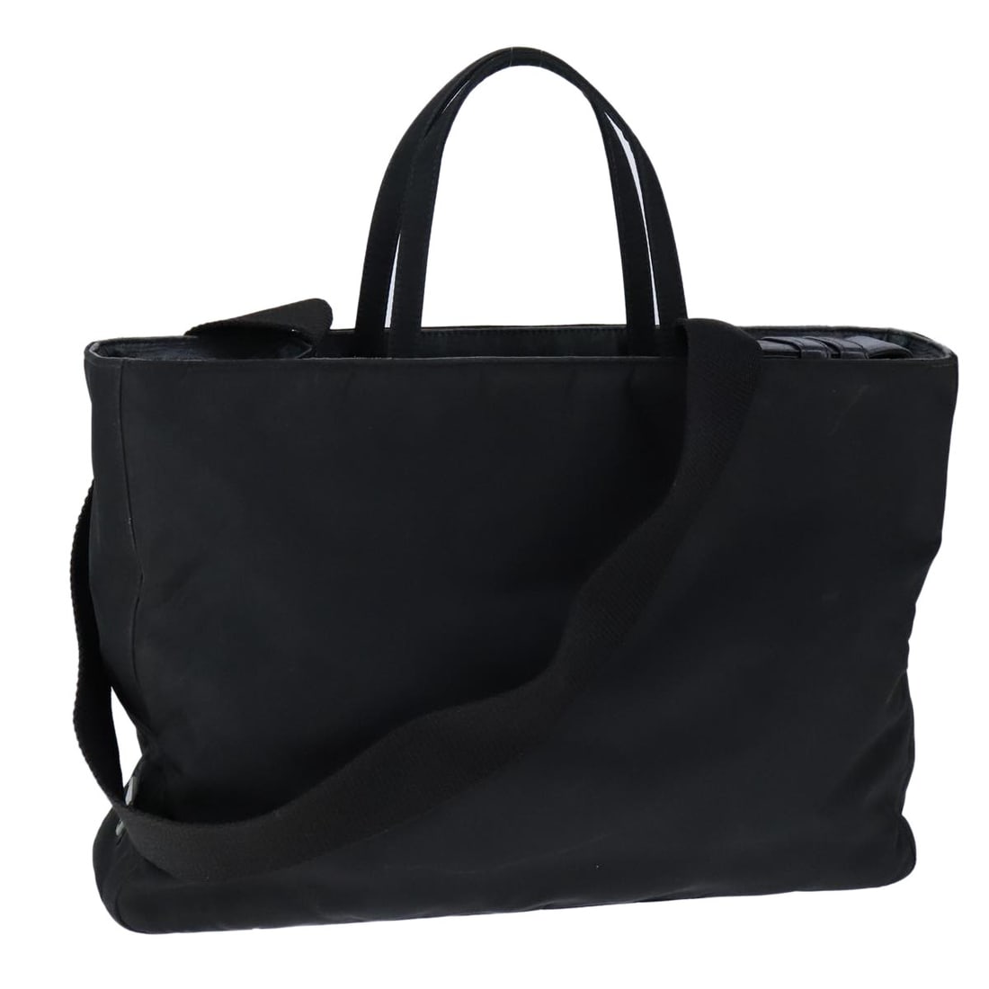 PRADA Black Nylon 2way Hand Bag for Women: PRADA Black Nylon 2way Hand Bag for Women Authentic Prada women's 2-way handbag in black nylon, made in Italy. This heavily used bag includes both top handles and a shoulder strap for versatile carry.