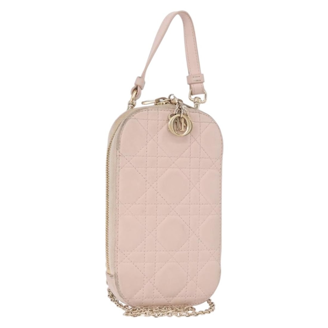 Christian Dior Pink Leather Chain Strap Shoulder Bag Gold Tone: Christian Dior Pink Leather Chain Strap Shoulder Bag Gold Tone Pink and gold leather shoulder bag by Christian Dior, made in Italy. It features a chain shoulder strap and measures approximately 11 cm 