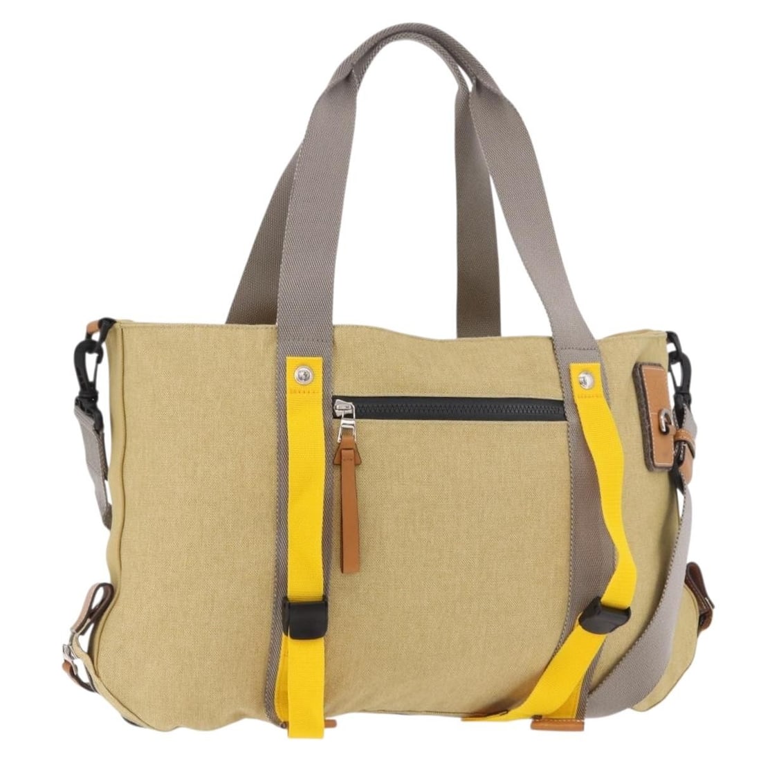 LOEWE Nature 2way Canvas Tote Bag Beige Silver with Shoulder Strap: LOEWE Nature 2way Canvas Tote Bag Beige Silver with Shoulder Strap LOEWE Nature 2-way tote bag in beige and silver canvas with dual carry options via top handles and a detachable shoulder strap. Made 