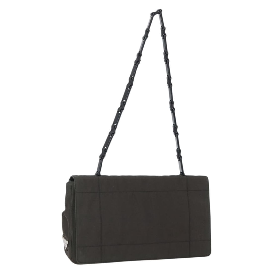 PRADA Khaki Nylon Shoulder Bag with Guarantee Card: PRADA Khaki Nylon Shoulder Bag with Guarantee Card PRADA shoulder bag in khaki nylon with leather details, made in Italy. It features a compact silhouette with an approximate size of 27 cm W x 16 cm H