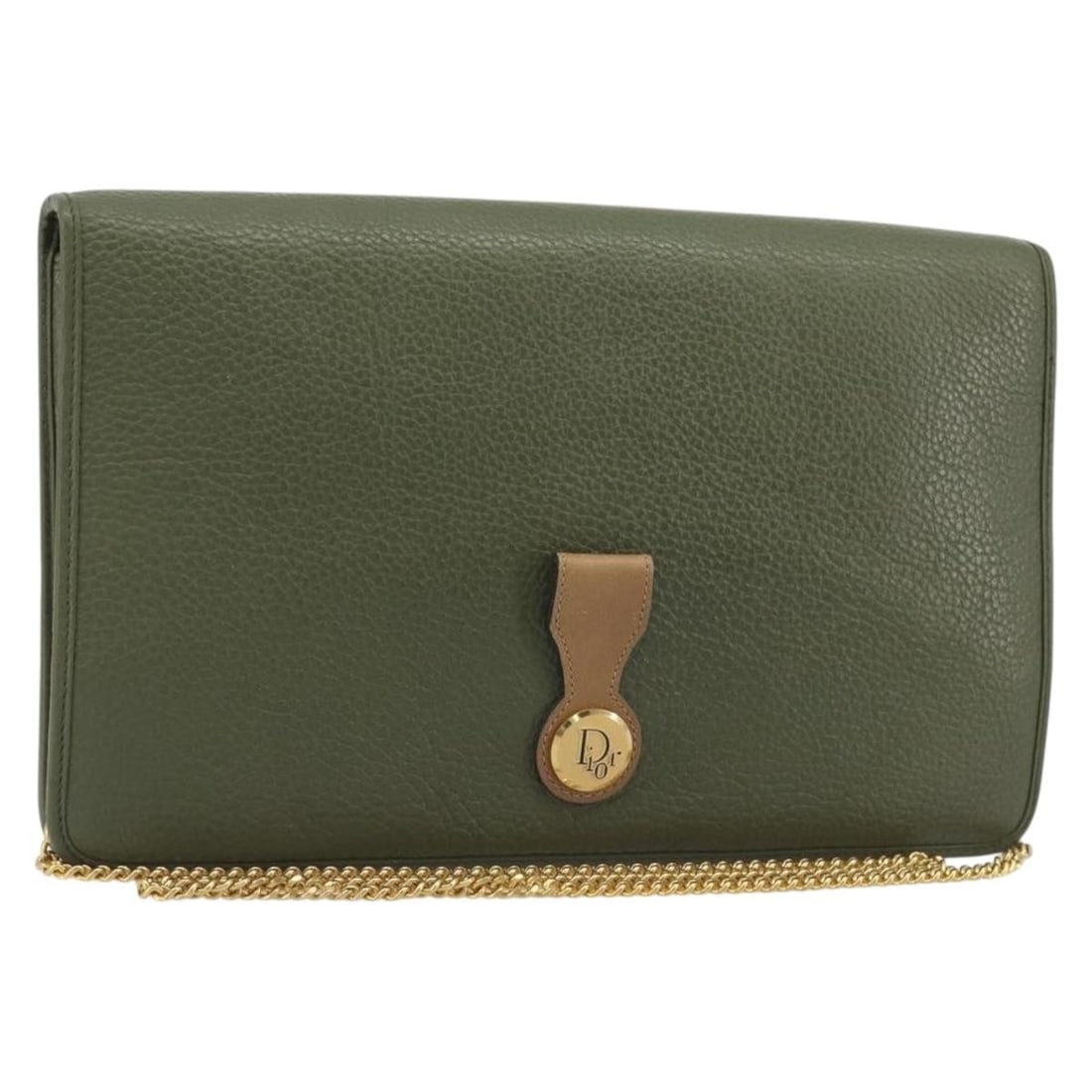 Leather Shoulder Bag Christian Dior Green Gold Tone Chain Strap (1 of 18)
