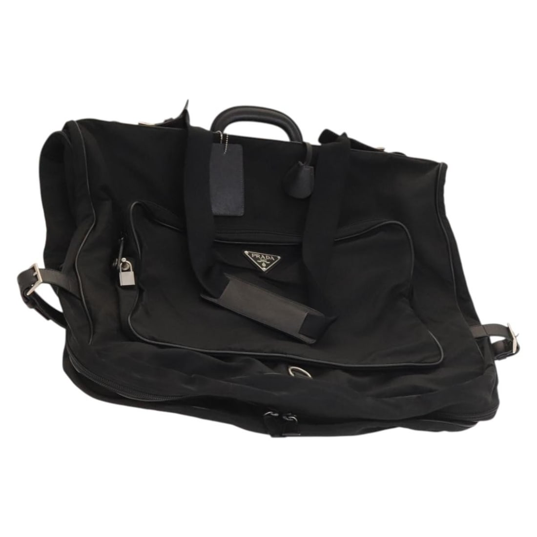 PRADA Black Silver Nylon Garment Cover Made in Italy: PRADA Black Silver Nylon Garment Cover Made in Italy This authentic PRADA garment cover is crafted from durable nylon in a sleek black and silver color combination. Designed to protect and transport y
