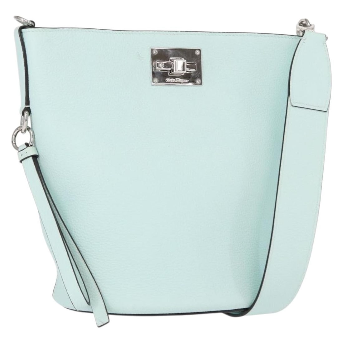 Salvatore Ferragamo Gancini Leather Shoulder Bag Light Blue Silver Auth (1 of 18)