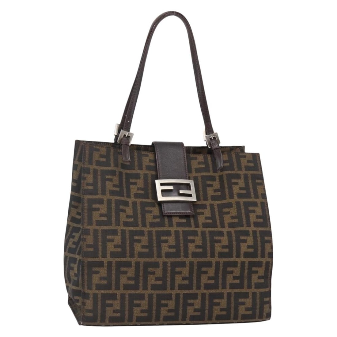 FENDI Zucca Canvas Mamma Baguette Tote Bag Black Brown Italy Auth 147540: FENDI Zucca Canvas Mamma Baguette Tote Bag Black Brown Italy Auth 147540 This FENDI Zucca Canvas Mamma Baguette Tote Bag is a stylish accessory crafted in Italy. This tote features a classic black and