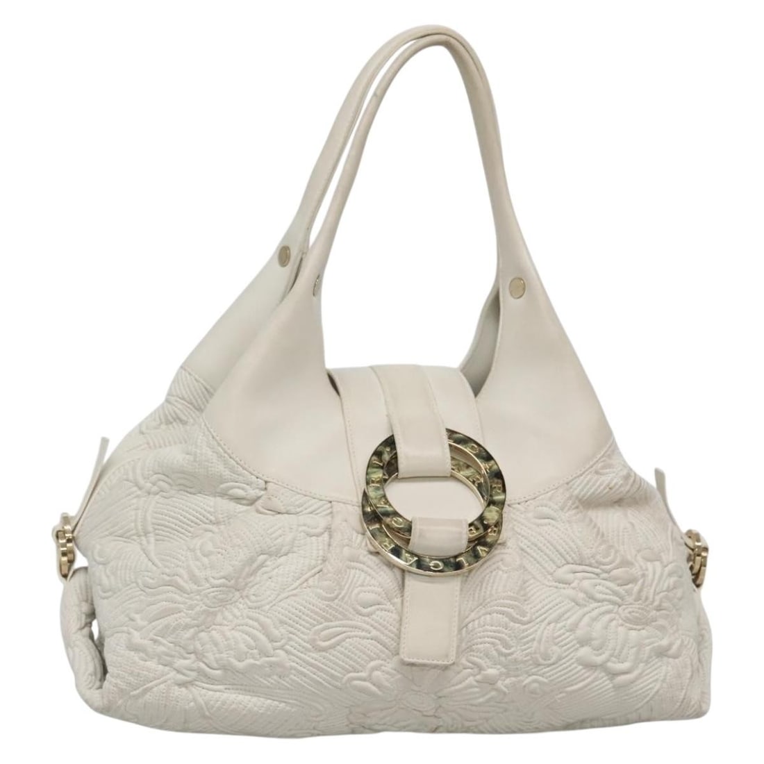 BVLGARI Chandra Leather Shoulder Bag White Gold Authentic Made in Italy: BVLGARI Chandra Leather Shoulder Bag White Gold Authentic Made in Italy This BVLGARI Chandra Shoulder Bag combines luxury and practicality, crafted from high-quality leather in an elegant white and go
