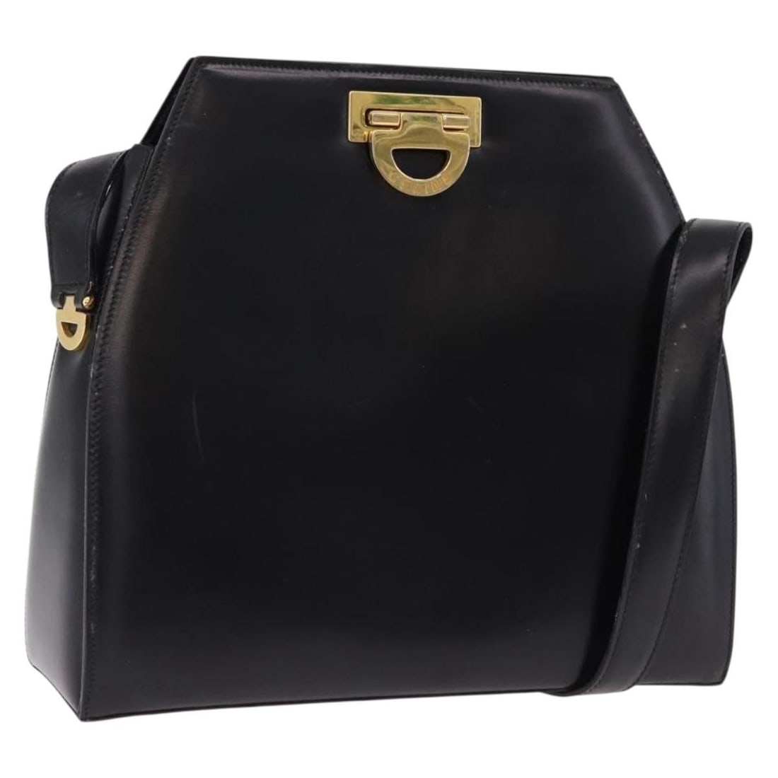 CELINE Black Leather Shoulder Bag Gold Tone Hardware Italy: CELINE Black Leather Shoulder Bag Gold Tone Hardware Italy Black leather shoulder bag by CELINE in gold-tone hardware. Made in Italy, it measures approximately W27 cm x H25 cm x D8 cm with a shoulder 