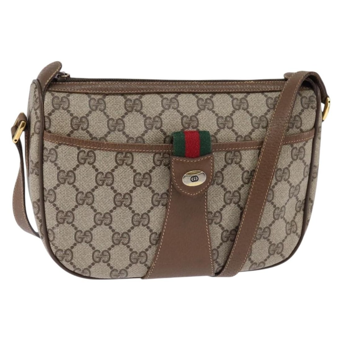 Gucci Sherry Line GG Supreme PVC Leather Shoulder Bag Beige 56 02 032: Gucci Sherry Line GG Supreme PVC Leather Shoulder Bag Beige 56 02 032 A Gucci GG Supreme Web Sherry Line shoulder bag in beige and gold, made in Italy. The bag is constructed from PVC leather and GG c