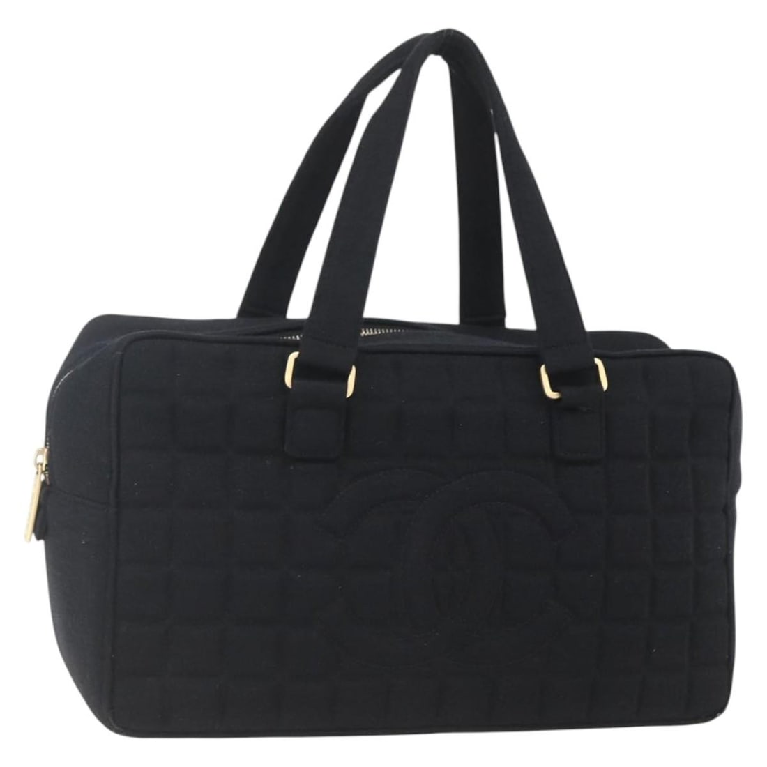 CHANEL Choco Bar Cotton Handbag Black and Gold CC: CHANEL Choco Bar Cotton Handbag Black and Gold CC Chanel Choco Bar handbag in black and gold cotton, made in Italy. This women's handbag is offered without the original box or dust bag; only the item 