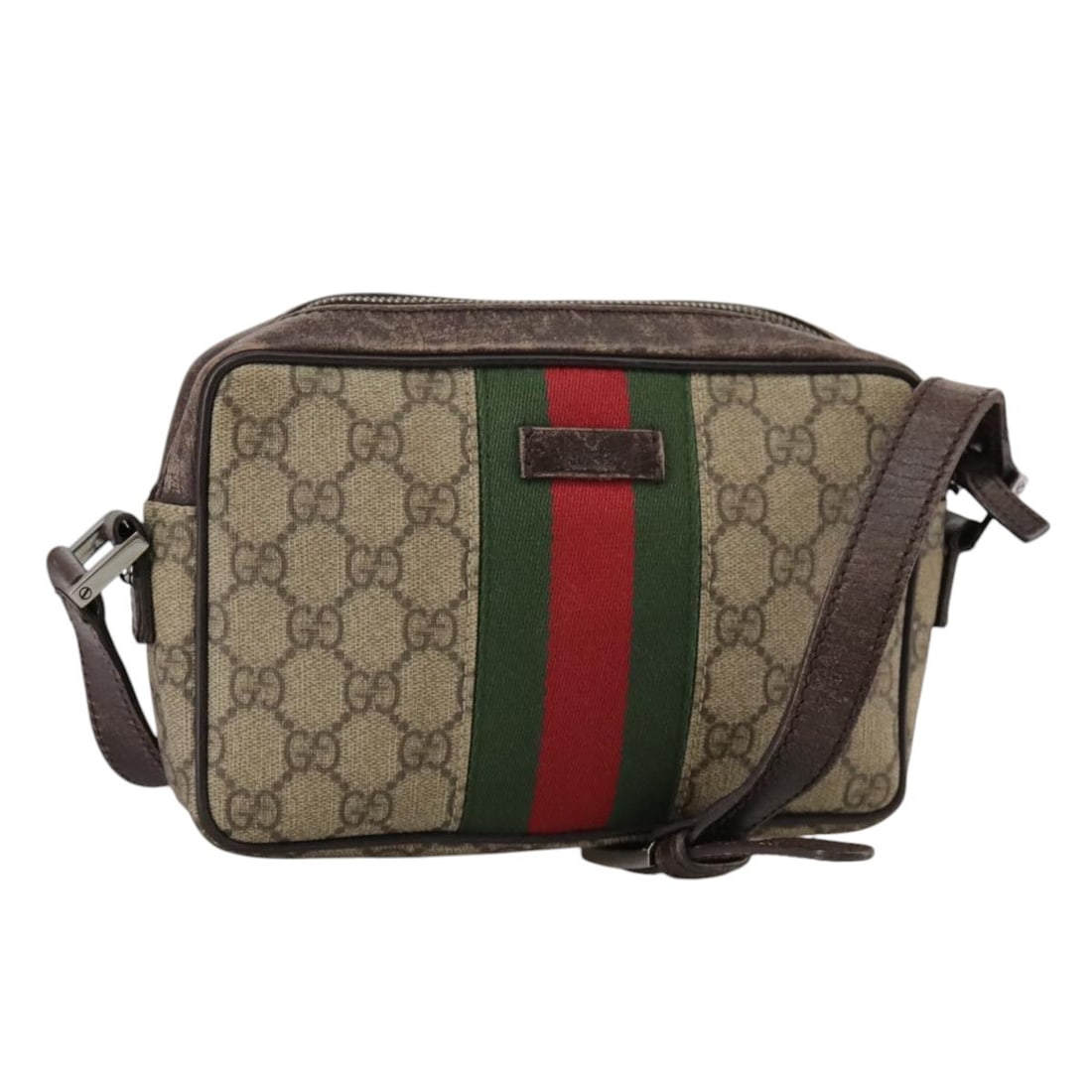 GUCCI 162910 Sherry Line GG Canvas Shoulder Bag Beige Silver: GUCCI 162910 Sherry Line GG Canvas Shoulder Bag Beige Silver Gucci GG Supreme Web Sherry Line shoulder bag in beige and silver, made in Italy from GG canvas. This women's shoulder bag features the 162
