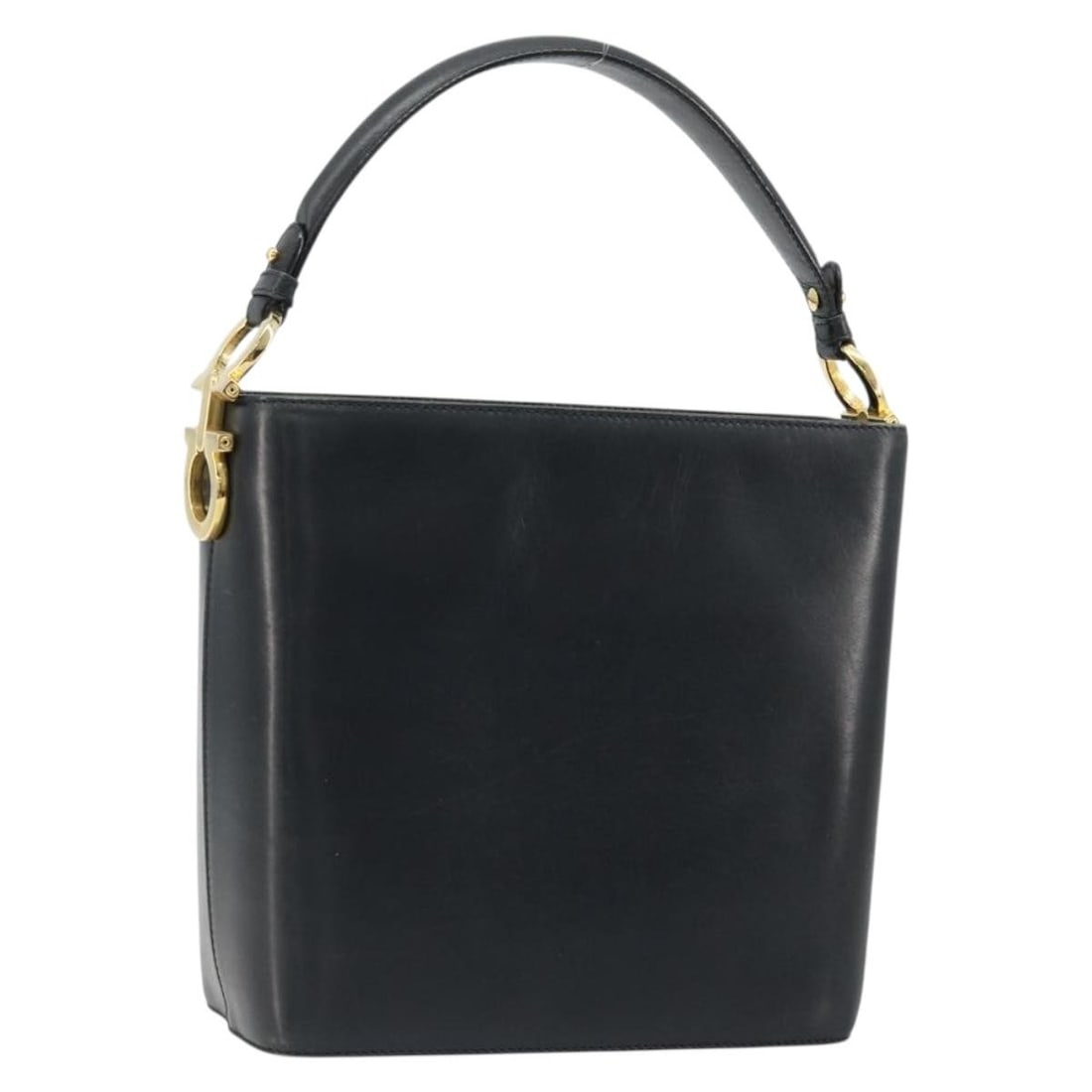 Salvatore Ferragamo Navy Leather 2way Shoulder Bag with Strap: Salvatore Ferragamo Navy Leather 2way Shoulder Bag with Strap Salvatore Ferragamo 2-way shoulder bag in navy leather with gold-tone accents. Made in Italy, this women's bag includes a shoulder strap a