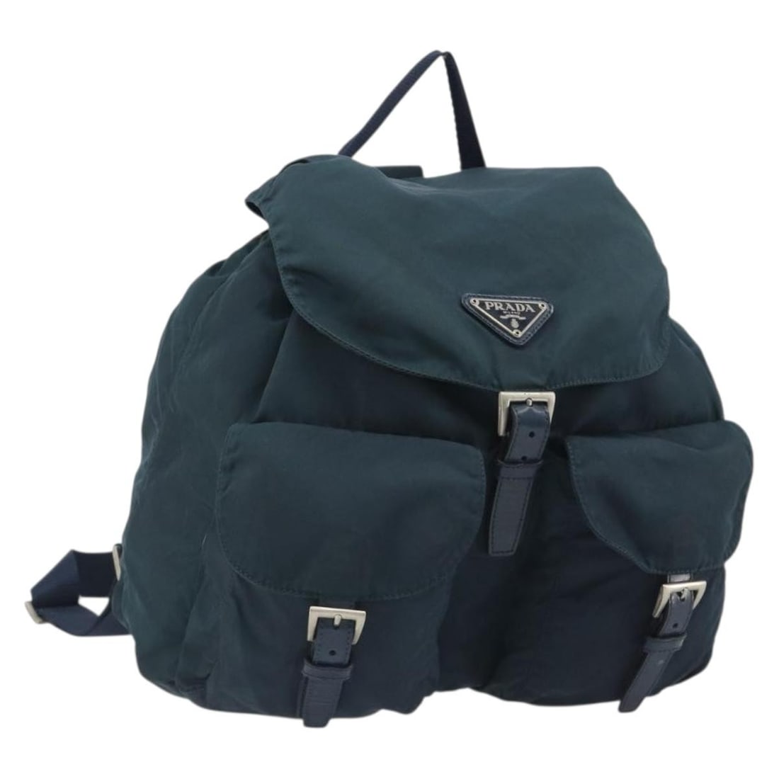 Prada Nylon Backpack Navy Silver Tone Made in Italy: Prada Nylon Backpack Navy Silver Tone Made in Italy Navy and silver backpack in nylon, made in Italy. The item measures approximately W30 cm x H30 cm x D14 cm (W11.8 x H11.8 x D5.5 inches). It is offe