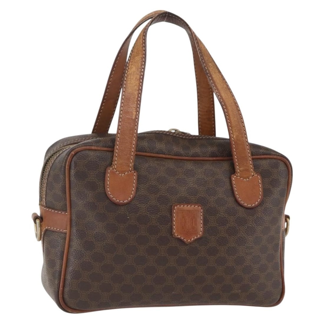 CELINE Macadam Canvas Hand Bag Brown Gold PVC Leather Auth Italy: CELINE Macadam Canvas Hand Bag Brown Gold PVC Leather Auth Italy Explore the stylish CELINE Macadam Canvas Hand Bag, expertly crafted in Italy. This elegant accessory features a combination of PVC lea