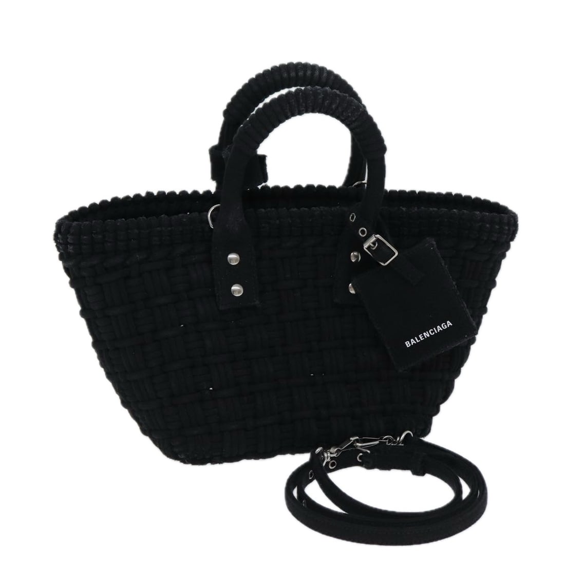 BALENCIAGA 671342 Canvas 2way Hand Bag Black with Shoulder Strap: BALENCIAGA 671342 Canvas 2way Hand Bag Black with Shoulder Strap Balenciaga Bistro 2-way handbag in black canvas with top handles and a removable shoulder strap. Made in Italy, this women's bag shows 