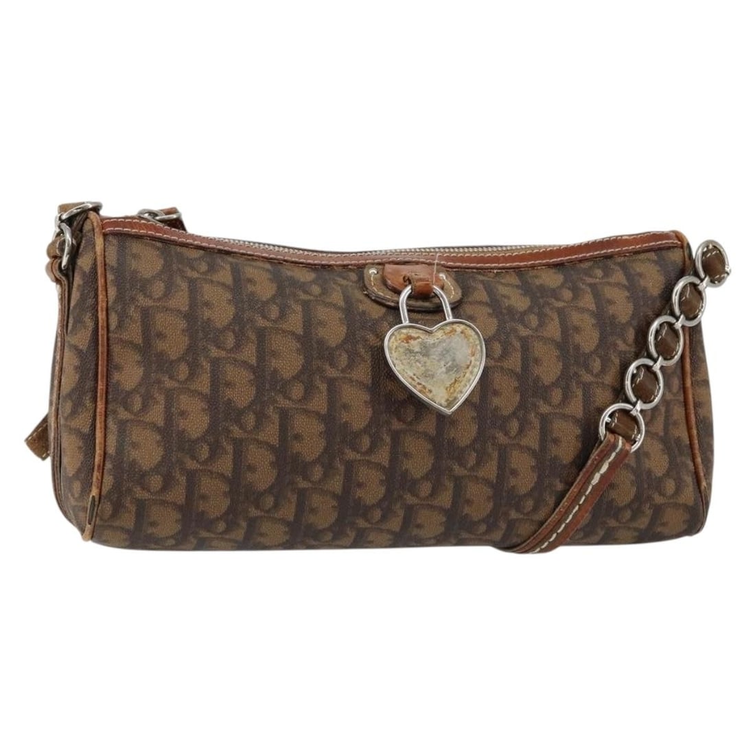Christian Dior Romantic Chain Shoulder Bag Brown Trotter Canvas PVC Leather: Christian Dior Romantic Chain Shoulder Bag Brown Trotter Canvas PVC Leather Christian Dior Trotter Canvas Romantic Chain Bag in brown and silver, styled as a shoulder bag and made in Italy. The bag is