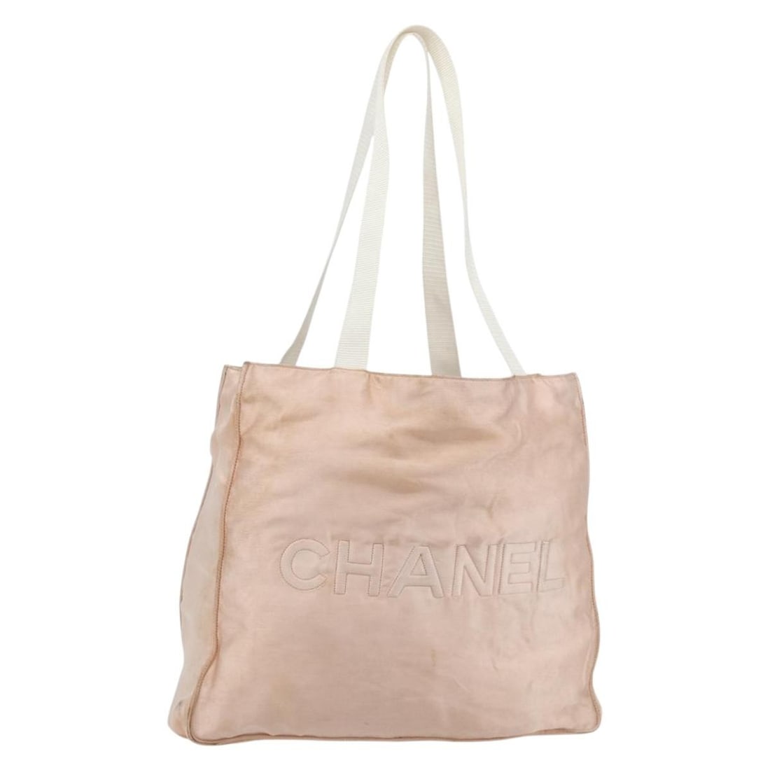 CHANEL CC Satin Tote Handbag Gold Pink Made in France: CHANEL CC Satin Tote Handbag Gold Pink Made in France CHANEL tote bag in satin with a gold and pink colorway, made in France. The bag measures approximately W38 cm x H34 cm x D10 cm, with a handle dro