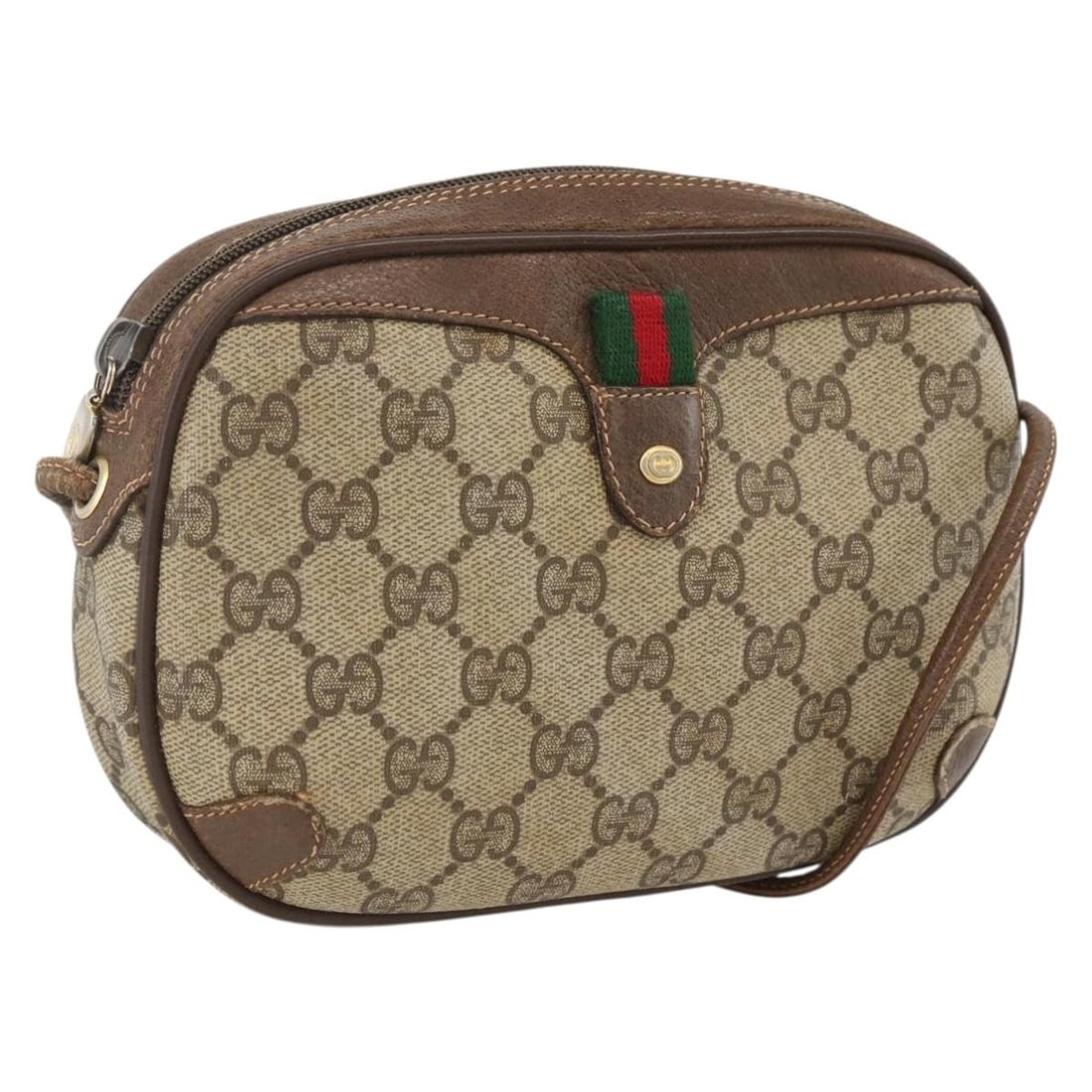 Gucci Sherry Line GG Supreme Beige Shoulder Bag PVC Leather 89 02 066: Gucci Sherry Line GG Supreme Beige Shoulder Bag PVC Leather 89 02 066 This GUCCI GG Supreme Web Sherry Line shoulder bag features a beige and gold PVC leather exterior with signature GG canvas accents