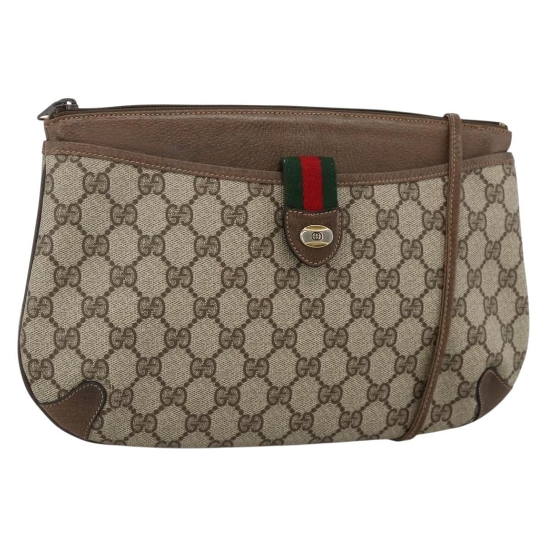 Gucci Sherry Line GG Supreme PVC Shoulder Bag Beige Gold: Gucci Sherry Line GG Supreme PVC Shoulder Bag Beige Gold A Gucci GG Supreme Web Sherry Line shoulder bag in beige and gold, made in Italy from PVC leather and GG canvas. It features a shoulder strap w