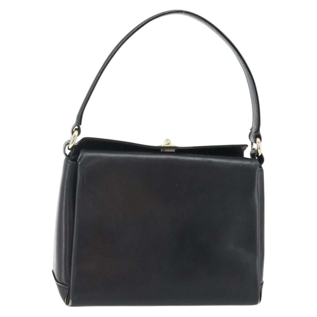 Gucci Black Leather Handbag with Gold Tone Hardware: Gucci Black Leather Handbag with Gold Tone Hardware Gucci women's leather handbag in black with gold-tone accents, made in Italy. This heavily used bag shows visible wear throughout, including rubbing