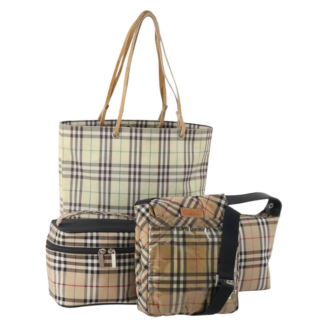 Set of 4 Burberrys Nova Check Beige Nylon Hand Bags: Set of 4 Burberrys Nova Check Beige Nylon Hand Bags A Burberrys Nova Check hand bag in beige nylon. This special set offer is described as a 4-set item and is offered in heavily used condition with vi
