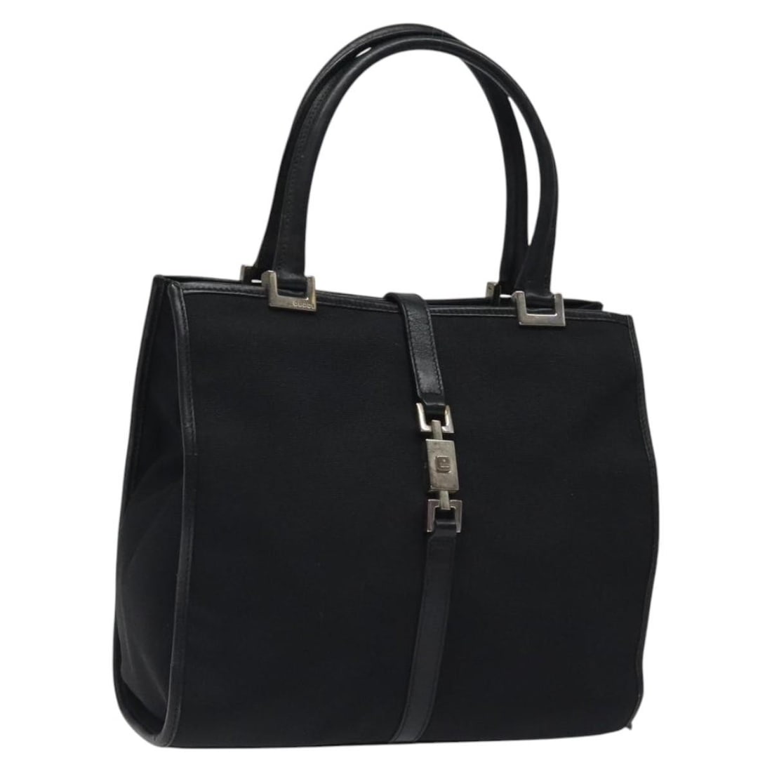 Gucci Jackie Black Nylon Handbag with Silver Tone Hardware 002 1065: Gucci Jackie Black Nylon Handbag with Silver Tone Hardware 002 1065 This is a Gucci Jackie hand bag crafted from black nylon with silver-tone accents. Designed for women, this handbag features a compa