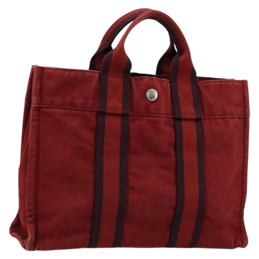 Hermes Fourre Tout PM cotton red silver handbag: Hermes Fourre Tout PM cotton red silver handbag This Hermes Fourre Tout PM handbag is crafted from cotton in a red and silver colorway. Designed for women, it features a compact silhouette with approx