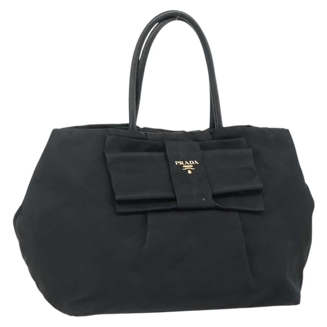Prada Black Gold Nylon Handbag Italy Guarantee Card: Prada Black Gold Nylon Handbag Italy Guarantee Card This PRADA Ribbon handbag is crafted from durable nylon in a black and gold color scheme. Designed for women, it features a spacious interior and a 