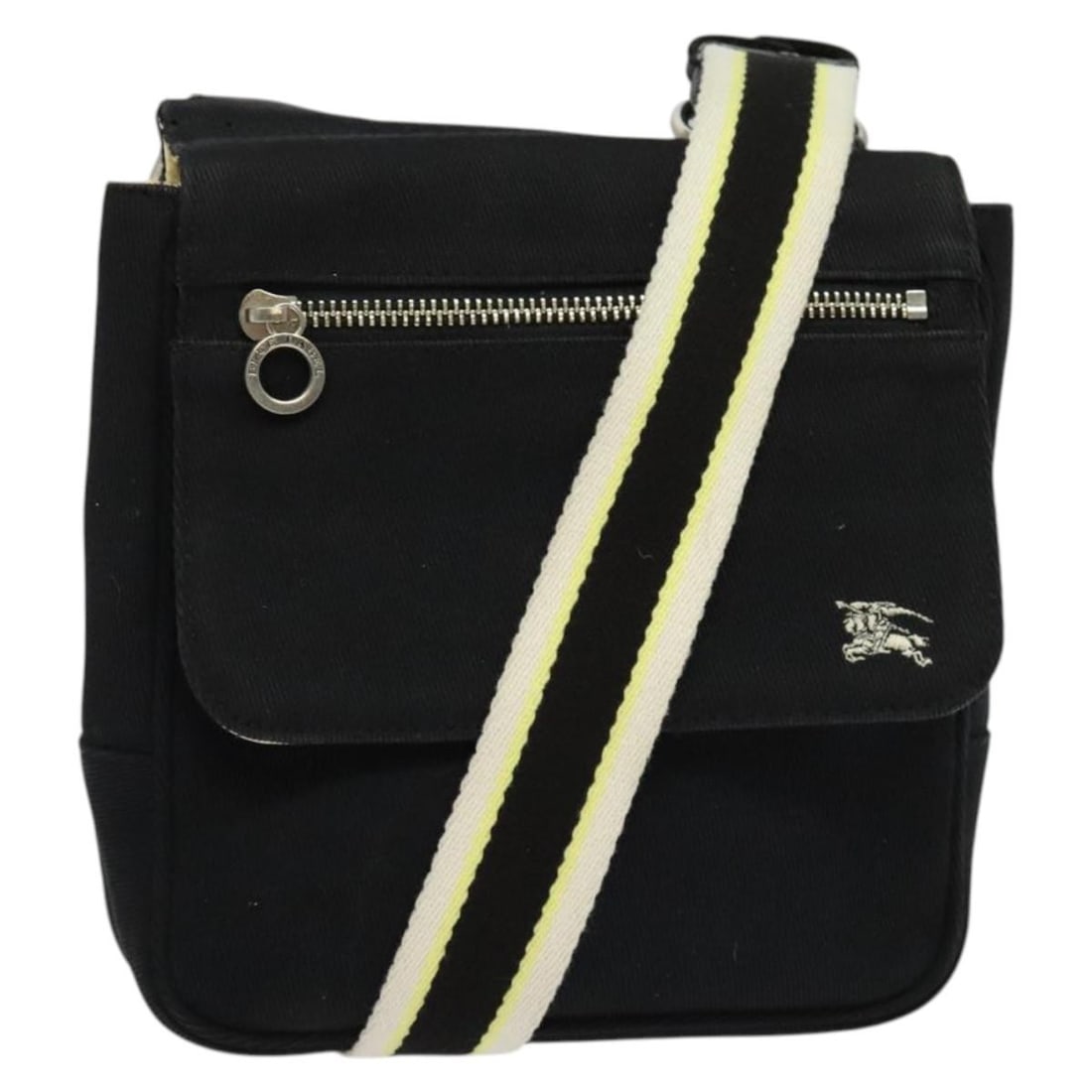 Burberry Blue Label canvas black silver shoulder bag Japan: Burberry Blue Label canvas black silver shoulder bag Japan This Burberry Blue Label shoulder bag is crafted from canvas in a black and silver color scheme. Designed for women, the bag features a compa