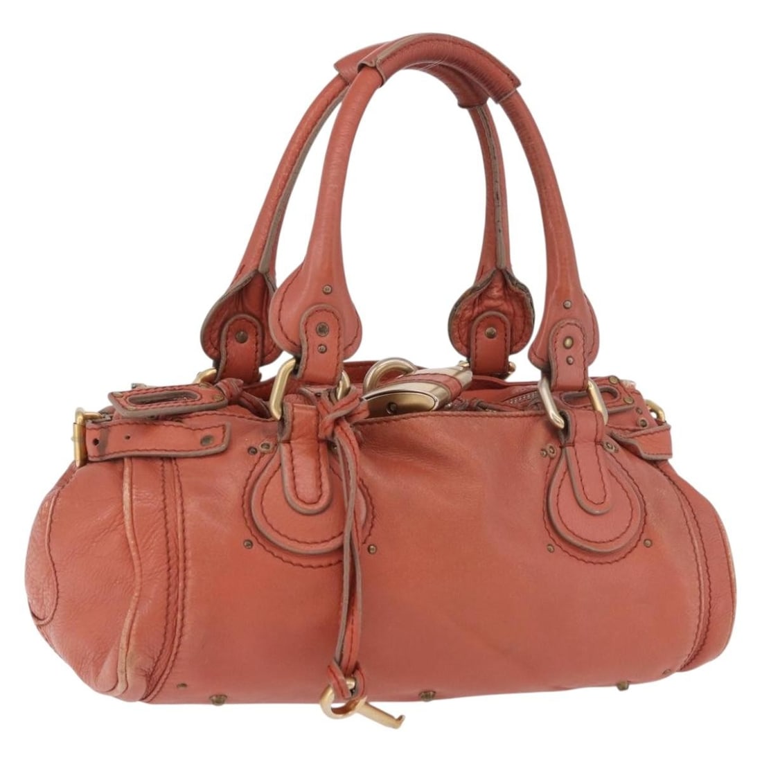Chloe Paddington Leather Handbag Pink with Gold and Silver Tone: Chloe Paddington Leather Handbag Pink with Gold and Silver Tone Chloe Paddington handbag in pink leather with gold- and silver-tone accents. Made in Italy, this women's handbag is offered without the 