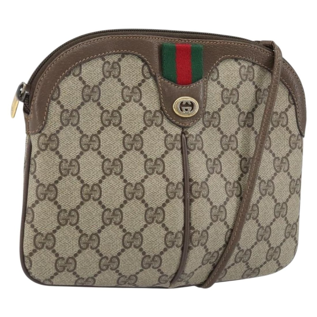 Gucci GG Supreme Sherry Line Beige Gold PVC Leather Shoulder Bag: Gucci GG Supreme Sherry Line Beige Gold PVC Leather Shoulder Bag This is a GUCCI GG Supreme Web Sherry Line shoulder bag crafted from beige and gold PVC leather and GG canvas. The bag features a class