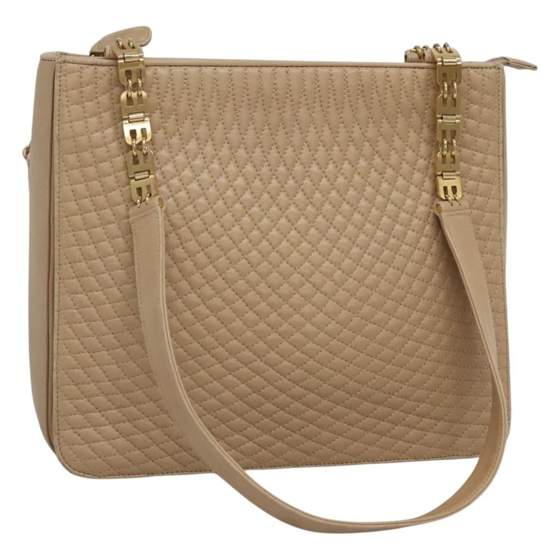 BALLY Beige Quilted Leather Shoulder Bag for Women Gold Accents: BALLY Beige Quilted Leather Shoulder Bag for Women Gold Accents This BALLY quilted shoulder bag is crafted from beige and gold leather. Designed for women, the bag features a spacious interior, quilte
