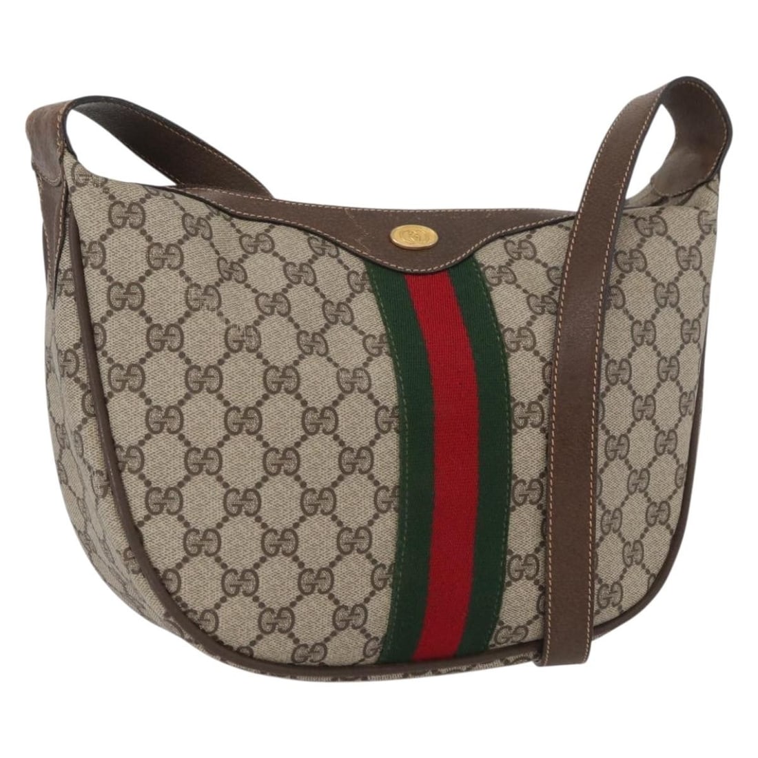 Gucci GG Supreme Sherry Line Beige PVC Leather Shoulder Bag 10 01 3840: Gucci GG Supreme Sherry Line Beige PVC Leather Shoulder Bag 10 01 3840 This Gucci GG Supreme Web Sherry Line shoulder bag features a beige and gold color scheme with PVC leather and GG canvas material