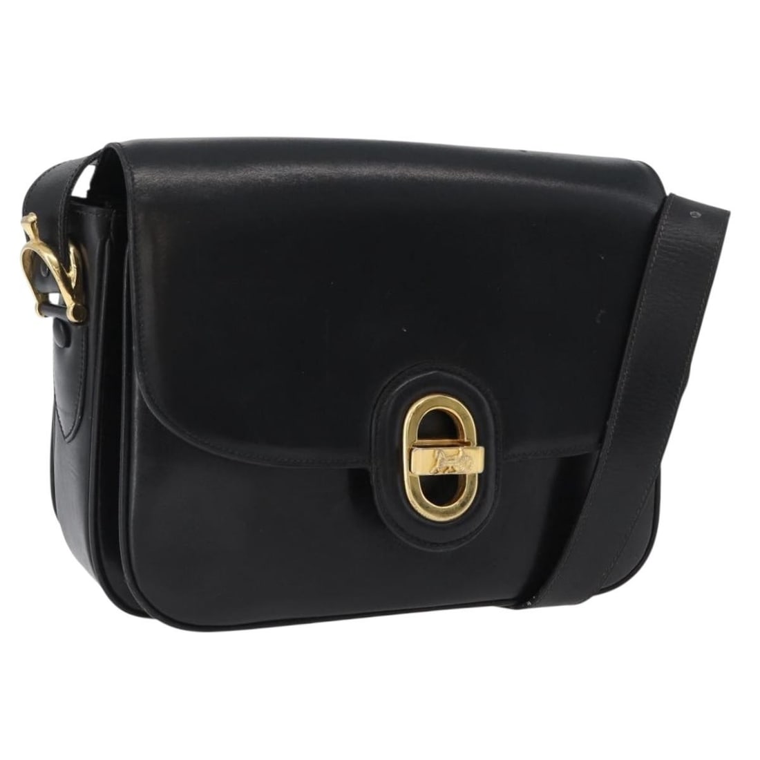 CELINE Horse Carriage Black Leather Shoulder Bag: CELINE Horse Carriage Black Leather Shoulder Bag This is a CELINE Horse Carriage shoulder bag crafted from black leather with gold-tone accents. The bag features a structured silhouette with a flap cl