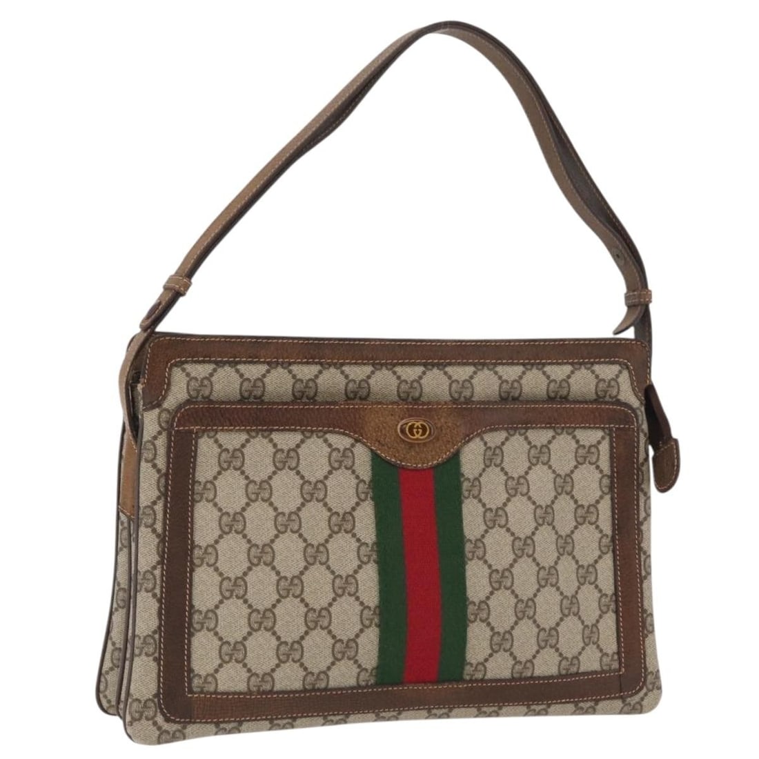 Gucci 001 16 4085 Sherry Line GG Supreme Shoulder Bag Beige Gold: Gucci 001 16 4085 Sherry Line GG Supreme Shoulder Bag Beige Gold Gucci GG Supreme Web Sherry Line shoulder bag in beige and gold, made in Italy. It is constructed from PVC leather/GG canvas and measur